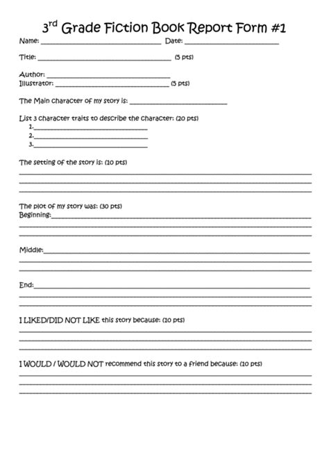 book report template 3rd grade pdf free